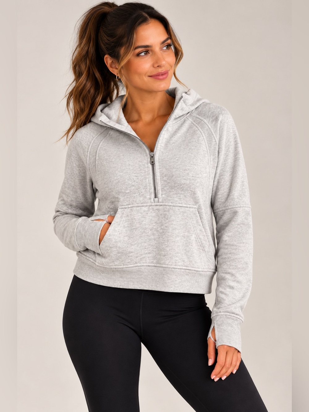Lululemon Gray Half Zip Pullover Hoodie XS/S Logo Hood Kangaroo Pocket XS
